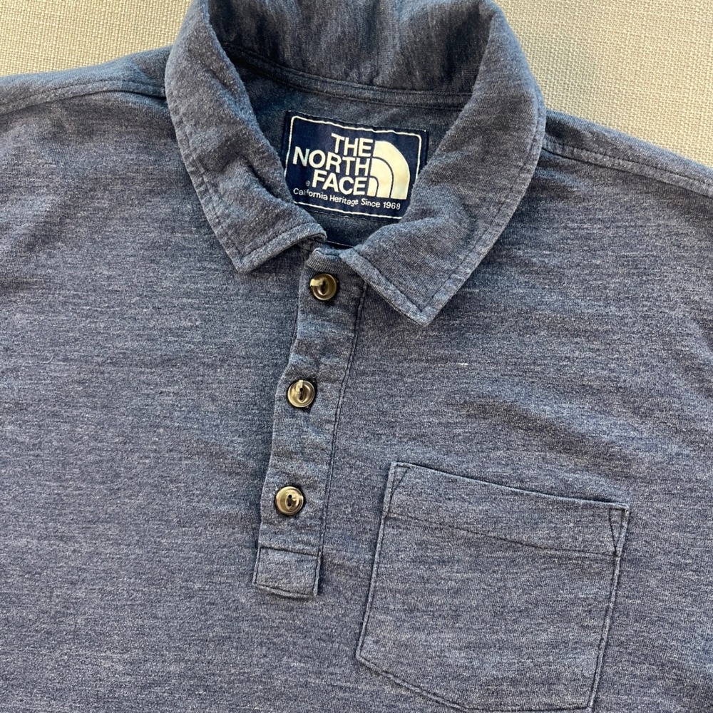 The North Face Mens Heritage Polo Shirt Navy Blue Heathered Pocket A3CB Size L